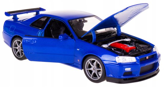 Welly Nissan Skyline GT-R R34 Modelauto 1:24 Blauw van Merkloos