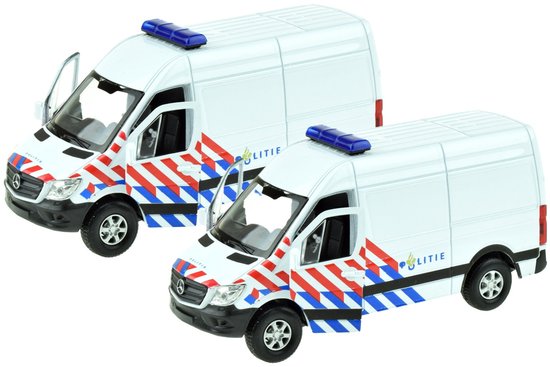 Welly Speelgoed Mercedes Politie auto - 2x - wit - die-cast metaal - 11 cm - Model Sprinter van Merkloos