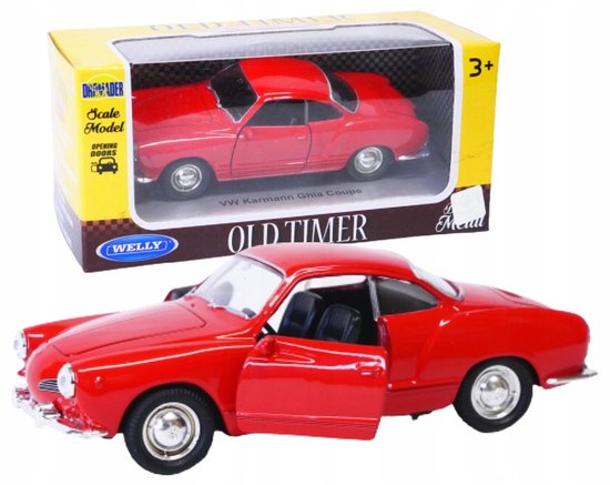 Welly Volkswagen Karmann Ghia Coupe 1:34 Metaal Rood Old Timer van Merkloos
