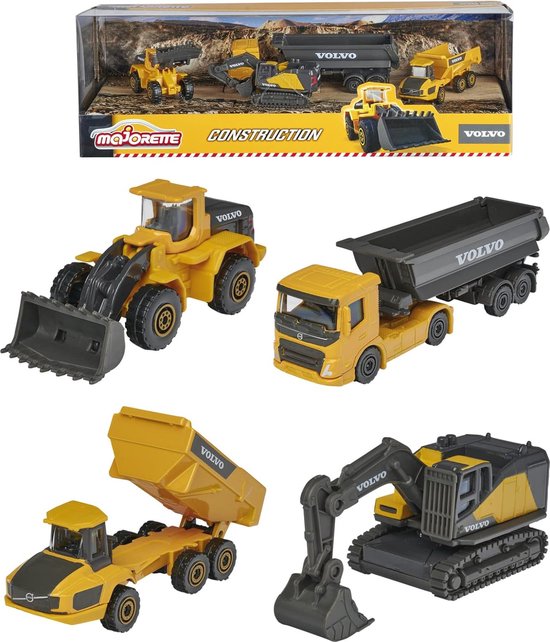 Werkmachine Set van 4 - Graafmachine, Kipwagen, Bulldozer & Containertruck - Vrijloop Voertuigen - Geschikt voor Kinderen 3+ van Merkloos