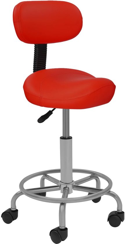 Werkstoel met Rugleuning - Hoogte Verstelbaar, Rood