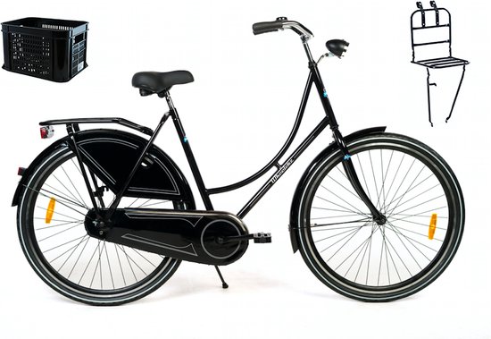 Wheelerz.nl omafiets 28 inch /53cm zwart | incl voordrager & krat | rijklaar van Wheelerz