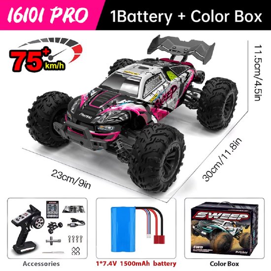 WLtoys 16101 Pro 1:16 4WD RC Auto 75km/u Monstertruck met LED Licht Hoge Snelheid Drift Offroad Speelgoed voor Kinderen van WLtoys
