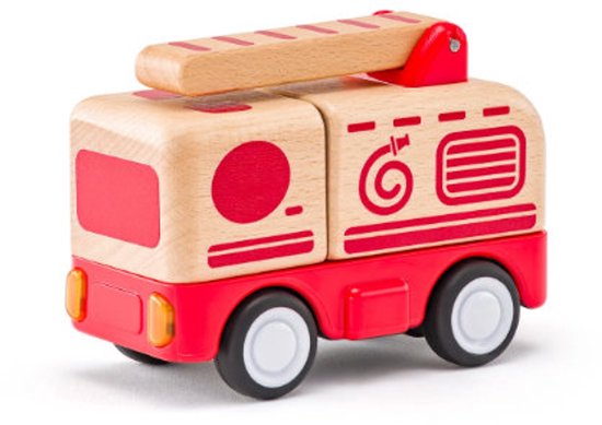 Woody brandweerauto klein met licht en geluid van hout - speelgoedauto. van Merkloos