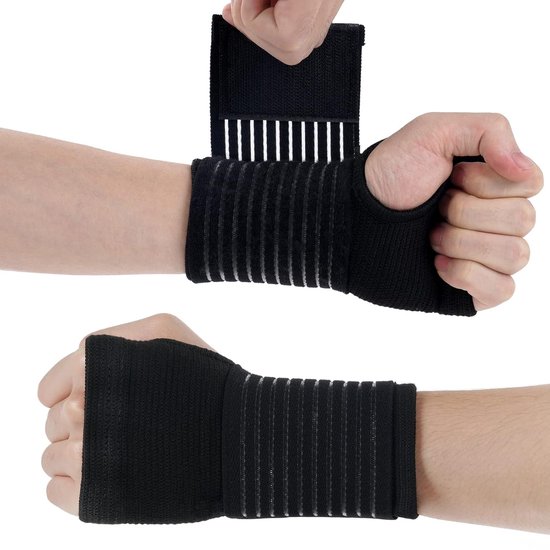 Wrist Support Brace, 2-pack Elastische Polsbrace Pols Spalk brace met riem, Adjustable Wrist Strap Polssteun Ademende Spalk, Polsspalk Zonder Metalen Staven Geweldig voor Verstuikingen, Verwondingen, Pijnverlichting of Sportgebruik(zwart)