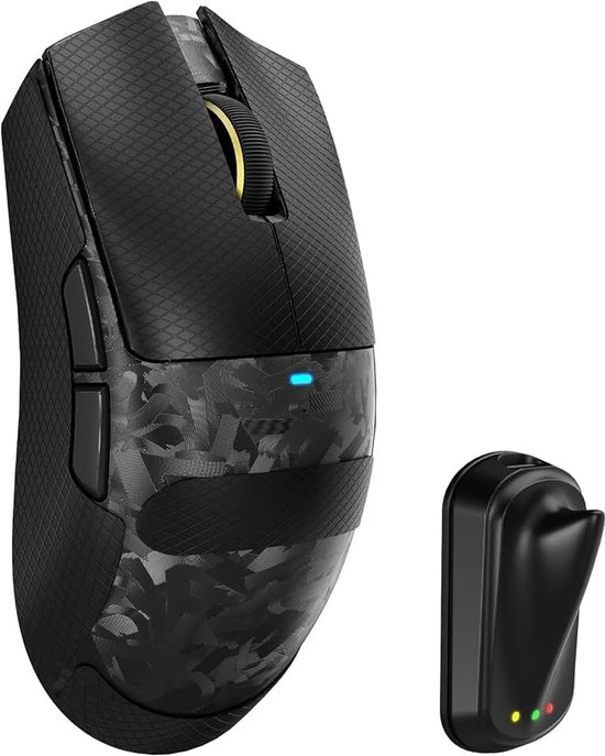X11 ULTRA Draadloze Gaming Muis Koolstofvezel met Grip Tape, Nordic 54L15, PAW3950MAX, 42000 DPI, 8000Hz, 59g, Haifin Dongle, Dubbellaags Voeten, Gesmeed Zwart