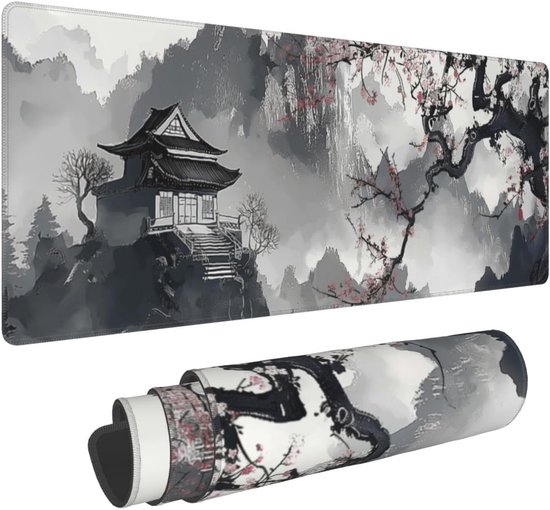XL Gaming Muismat met Japanse Kersenbloesem Design - Antislip Bureaumat 90x30 cm van Merkloos