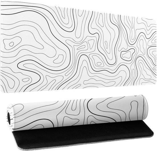 XL Gaming Muispad 80x30 cm - Topografische Contouren - Waterdicht - Niet-Slip Onderkant - Grote Muismat voor Gamer & Kantoor