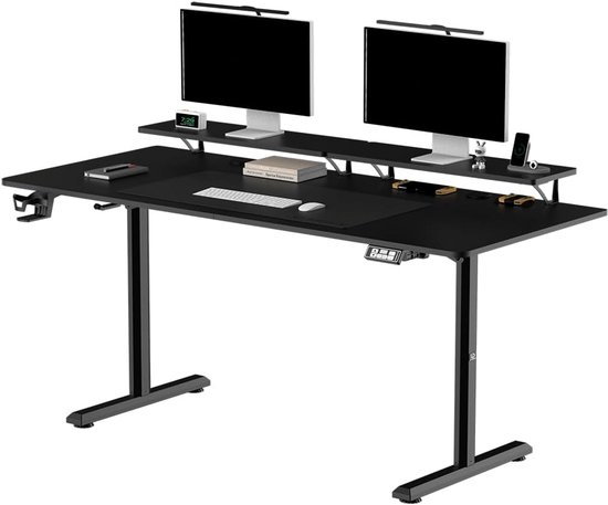 XXL Gaming Bureau met Zit-Sta Functie en Monitorverhoging voor Twee Schermen