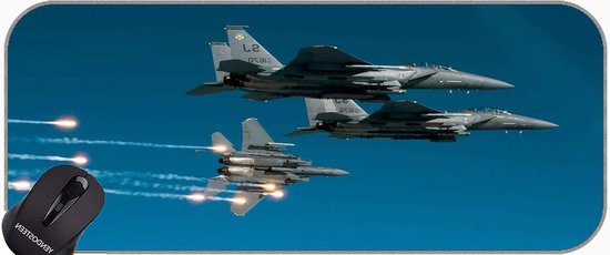 XXL Gaming Mouse Pad Large Desk Mats, F-15 Fighter Jet Military Airplane Eagle Plane Desk Mat with Stitched Edge