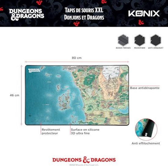 XXL gaming muismat 80 x 46 cm - antislip - Faerûn kaarten ontwerp van Merkloos