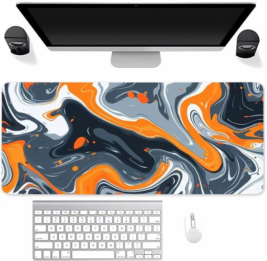 XXL Gaming Muismat - Wit Grijs Oranje - Anti-slip Rubberen Basis - Wasbare Bureau Mat