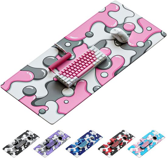 XXL muismat 90 x 40 cm - 36 x 16 inch roze en witte gaming bureaumat - professionele ambachtelijke gaming mat met drip design van Merkloos