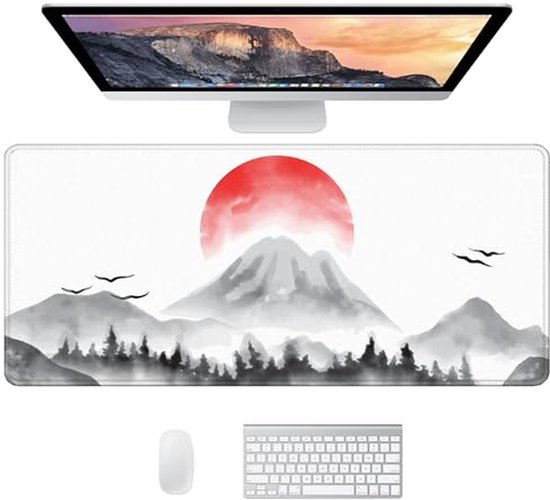 XXL Muismat - Bureauonderlegger Gaming - Vloeiende Bewegingen - Antislip Rubberen Onderkant - 90x40 cm - Japanse Zon