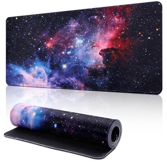 Yimomoyi Muismat Galaxy Nebula, 800 x 300 x 3 mm, antislip, grote gaming-muismat met genaaide randen, XXL-muismat voor gamers, pc en laptop (B)