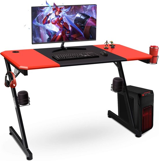 Z-vormige Gamingtafel Bureau Computerbureau met Bekerhouder en Hoofdtelefoonhaak Thuiskantoor 120x60 cm van Merkloos