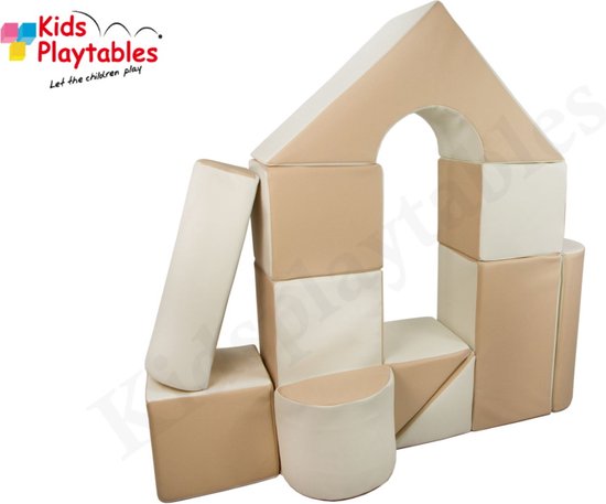 Zachte Soft Play Foam Blokken set 11 stuks wit-beige | grote speelblokken | baby speelgoed | foamblokken | reuze bouwblokken | motoriek peuter | schuimblokken van Mamabrum