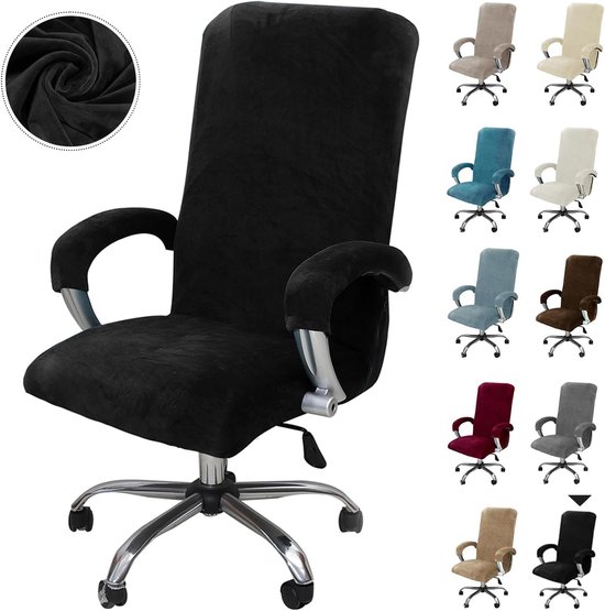 Zachte Velours Bureauhoes met Armsteun - Verwijderbare Stretch Hoezen voor Gaming- en Kantoorstoelen - Elastische Bescherming voor Zwarte Draaisteun Stoelen, Groot Formaat