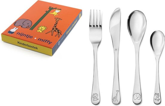Zilverstad - Kinderbestek Nijntje Dierentuin 4-delige set RVS 18/10 van Zilverstad